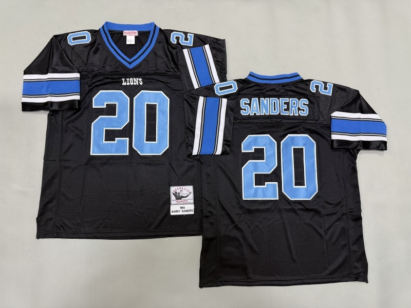 Men 2025 Detroit Lions #20 Sanders black Throwback Limited NFL Jersey style 001